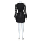 Lisa Frankenstein Misty Cosplay Costume Women Black Lace Long-sleeved Dress Party Carnival - Azufun