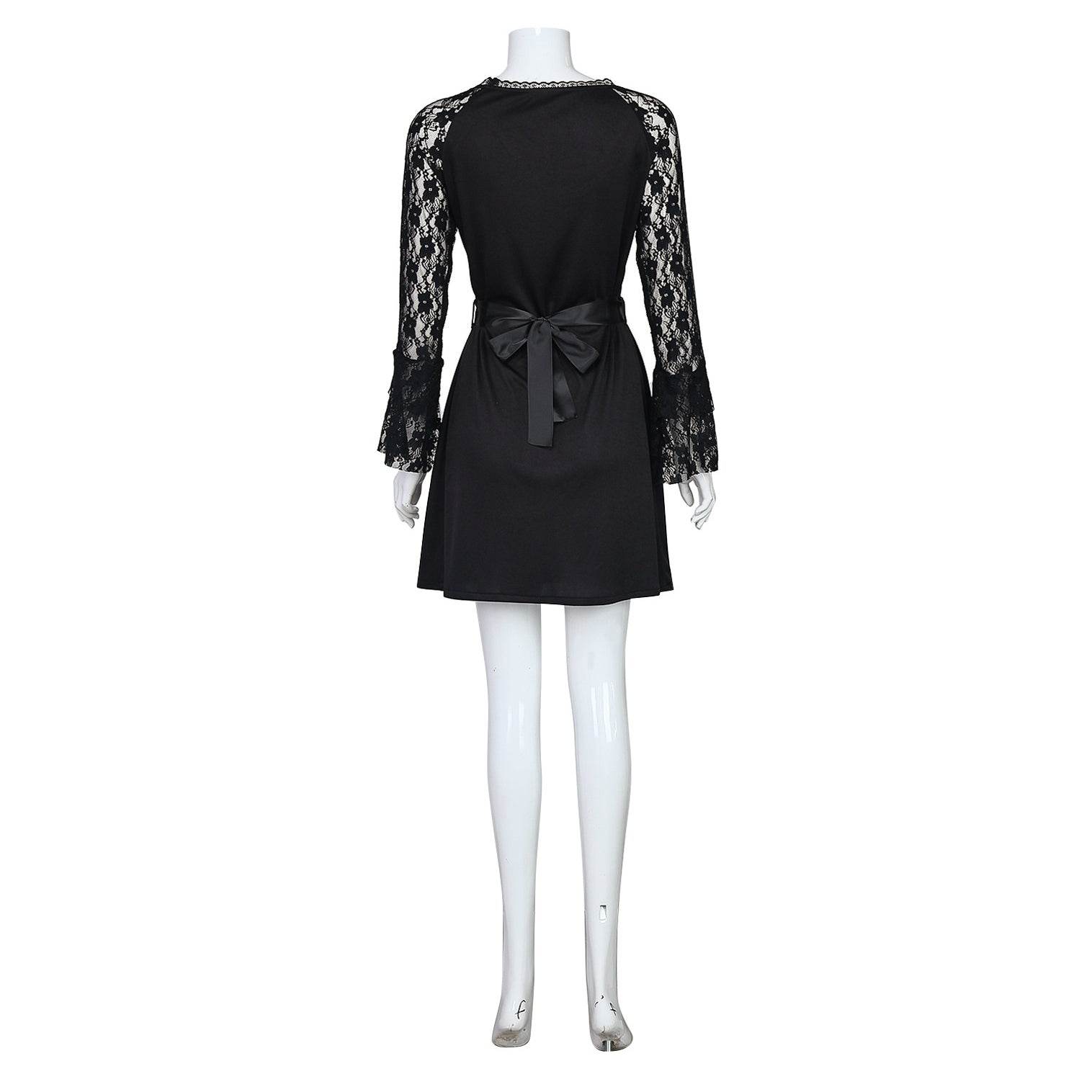 Lisa Frankenstein Misty Cosplay Costume Women Black Lace Long-sleeved Dress Party Carnival - Azufun