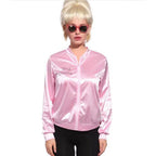 1950s Grease Pink Lady Ladies Satin Jacket Top Fancy Dress Up Costume - Azufun