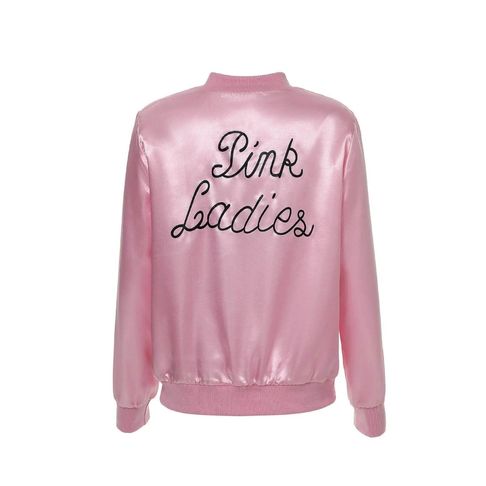 1950s Grease Pink Lady Ladies Satin Jacket Top Fancy Dress Up Costume - Azufun