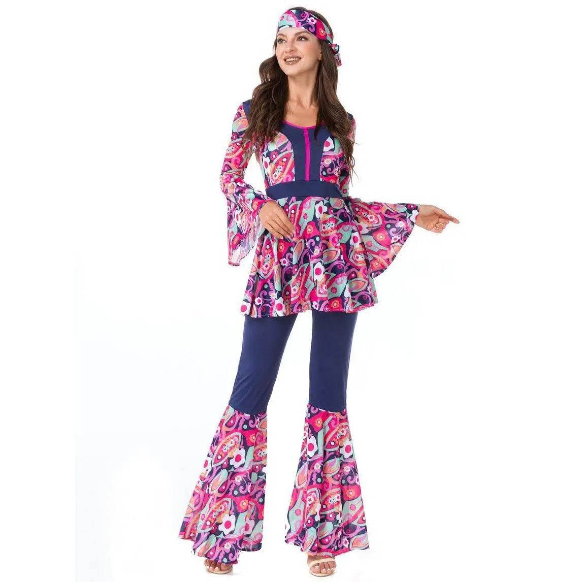 1970s Retro Disco Couple Hippie Hhip Hop Stage Costume Women Men Fancy Dress Halloween - Azufun