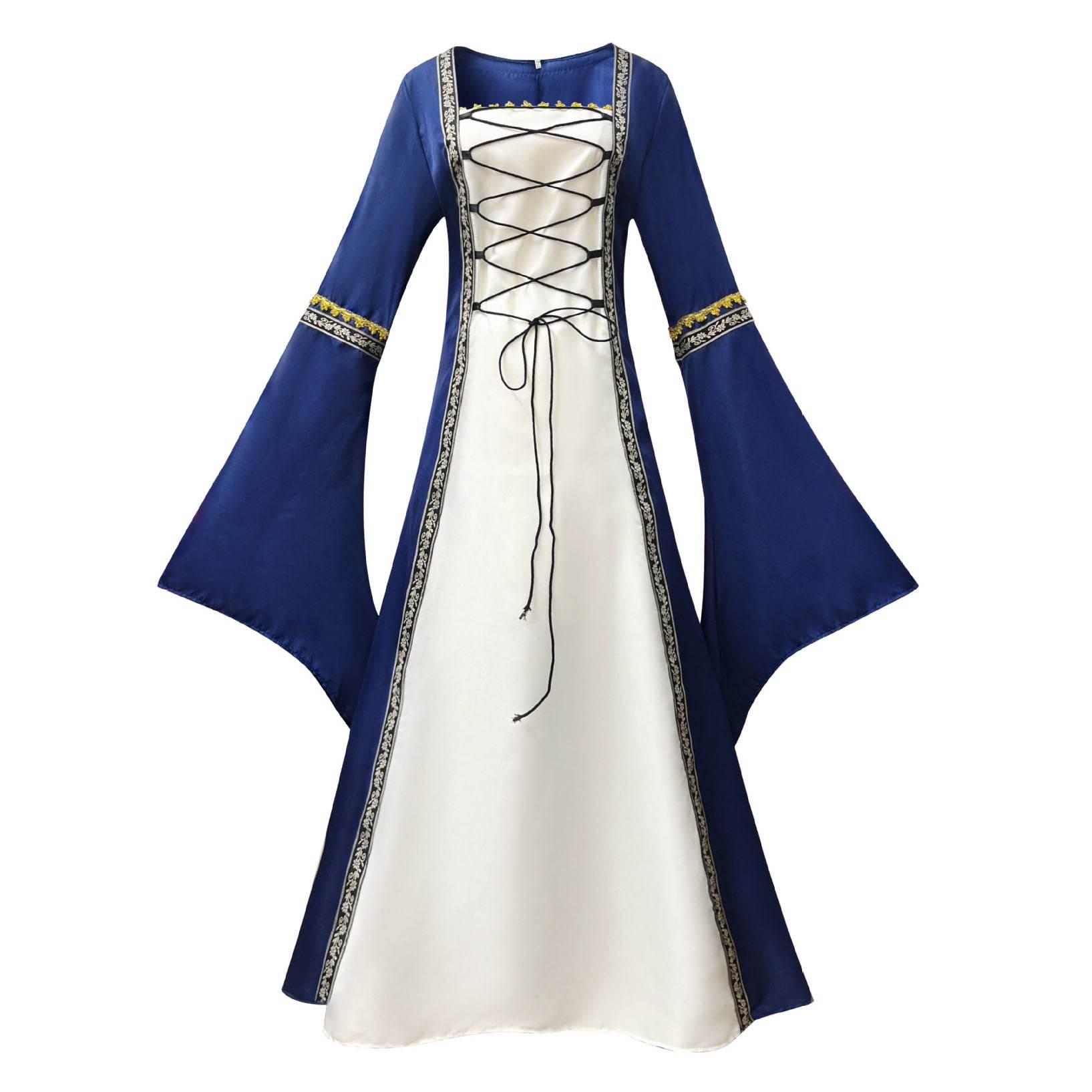 Gothic Retro Medieval Court Women Dresses Robe trumpet Long Sleeve - Azufun