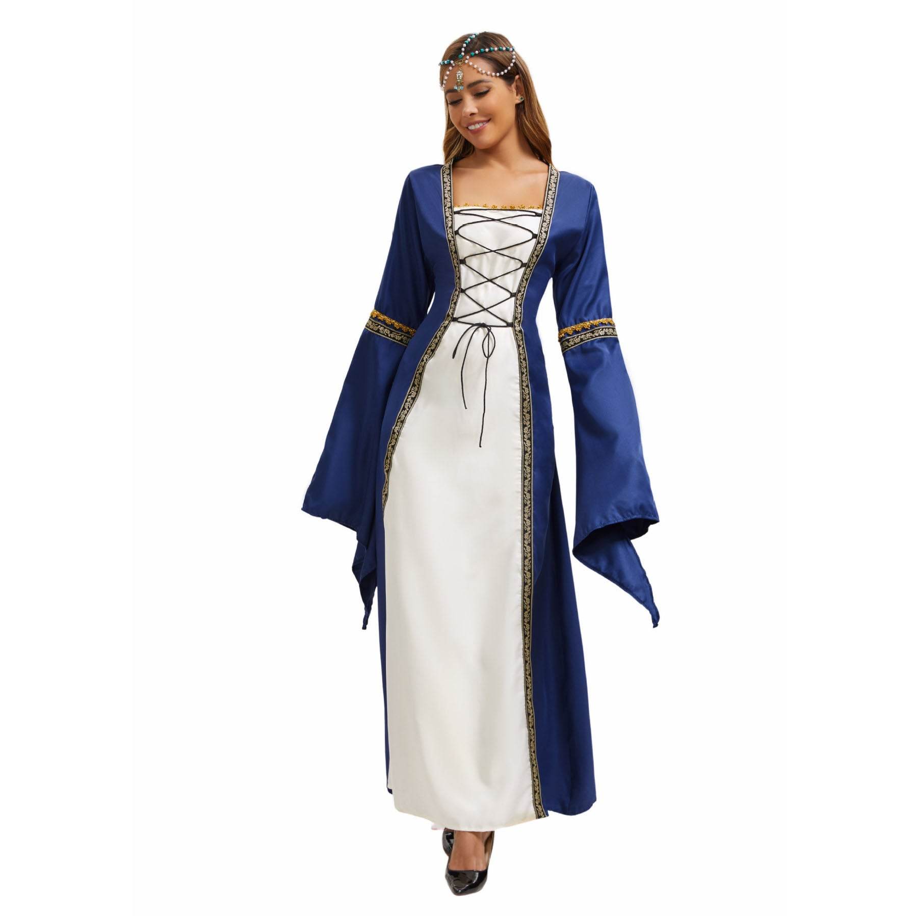 Gothic Retro Medieval Court Women Dresses Robe trumpet Long Sleeve - Azufun