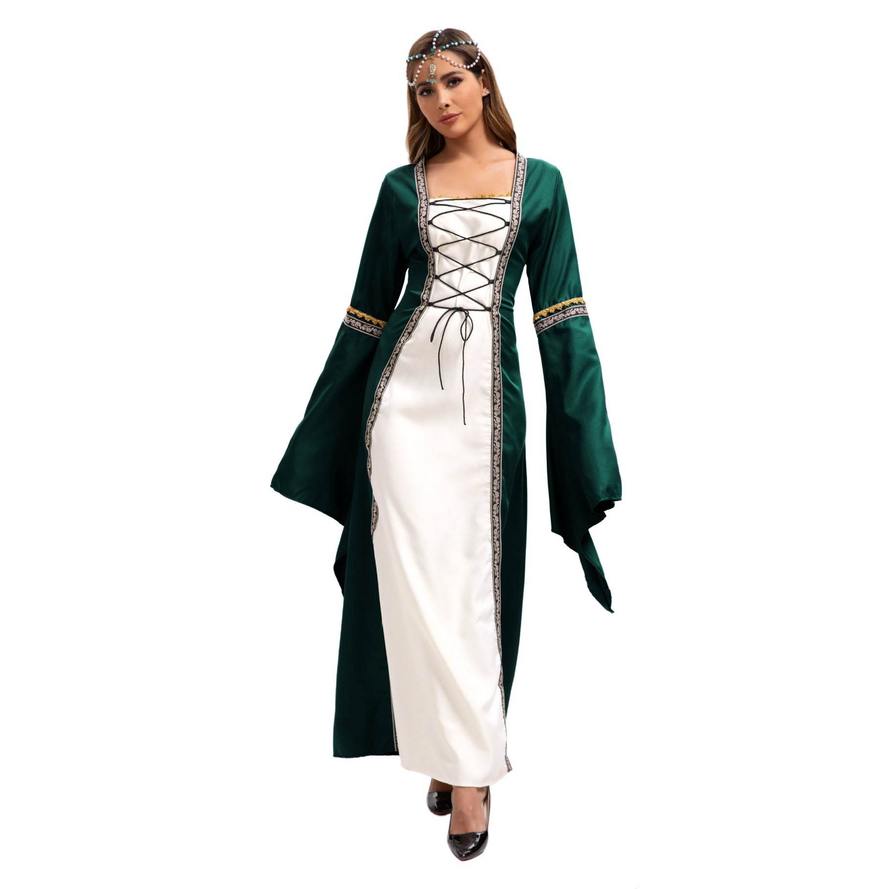 Gothic Retro Medieval Court Women Dresses Robe trumpet Long Sleeve - Azufun