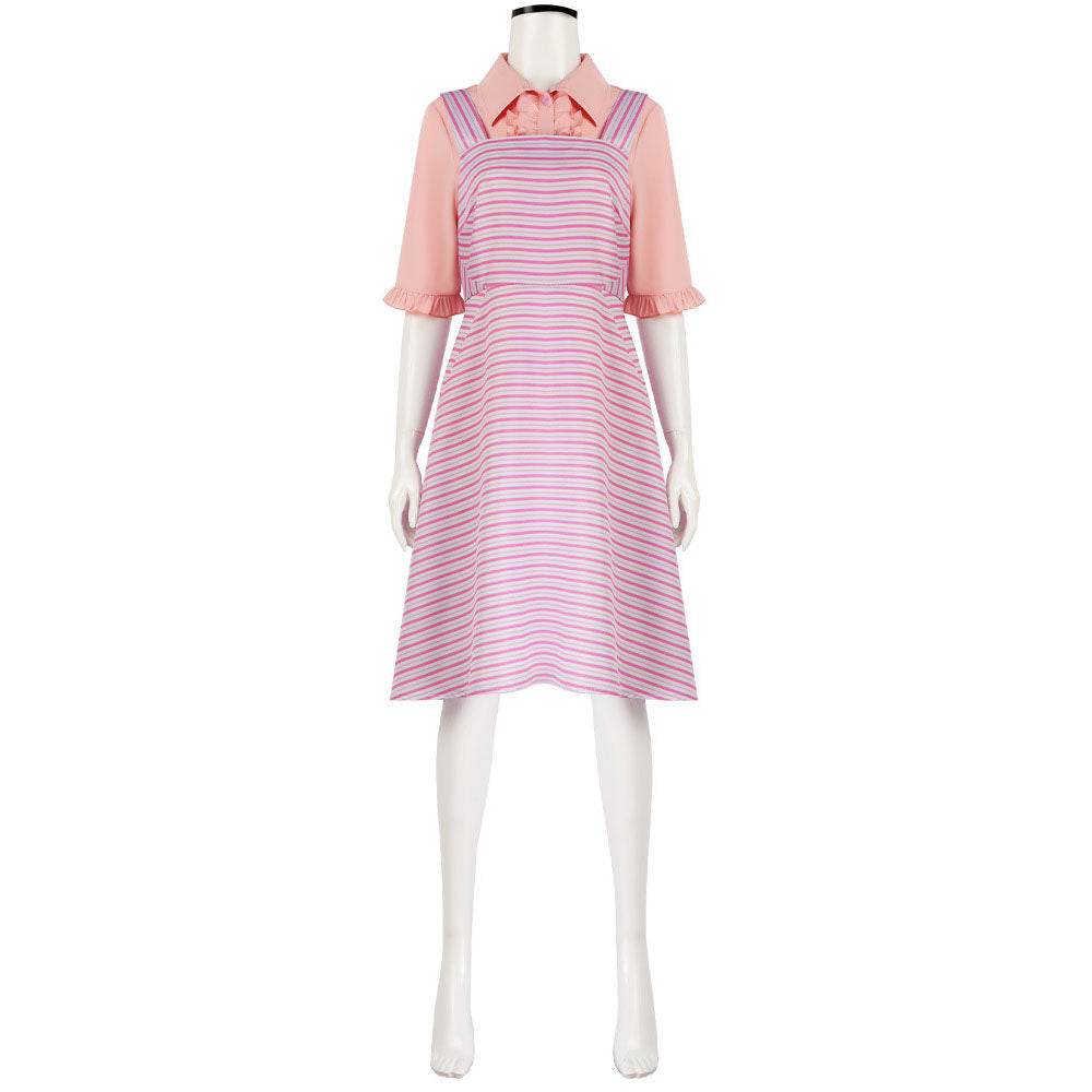 Wicked Glinda Pink Women Stripe Dress Outfit Carnival Cosplay Costume - Azufun