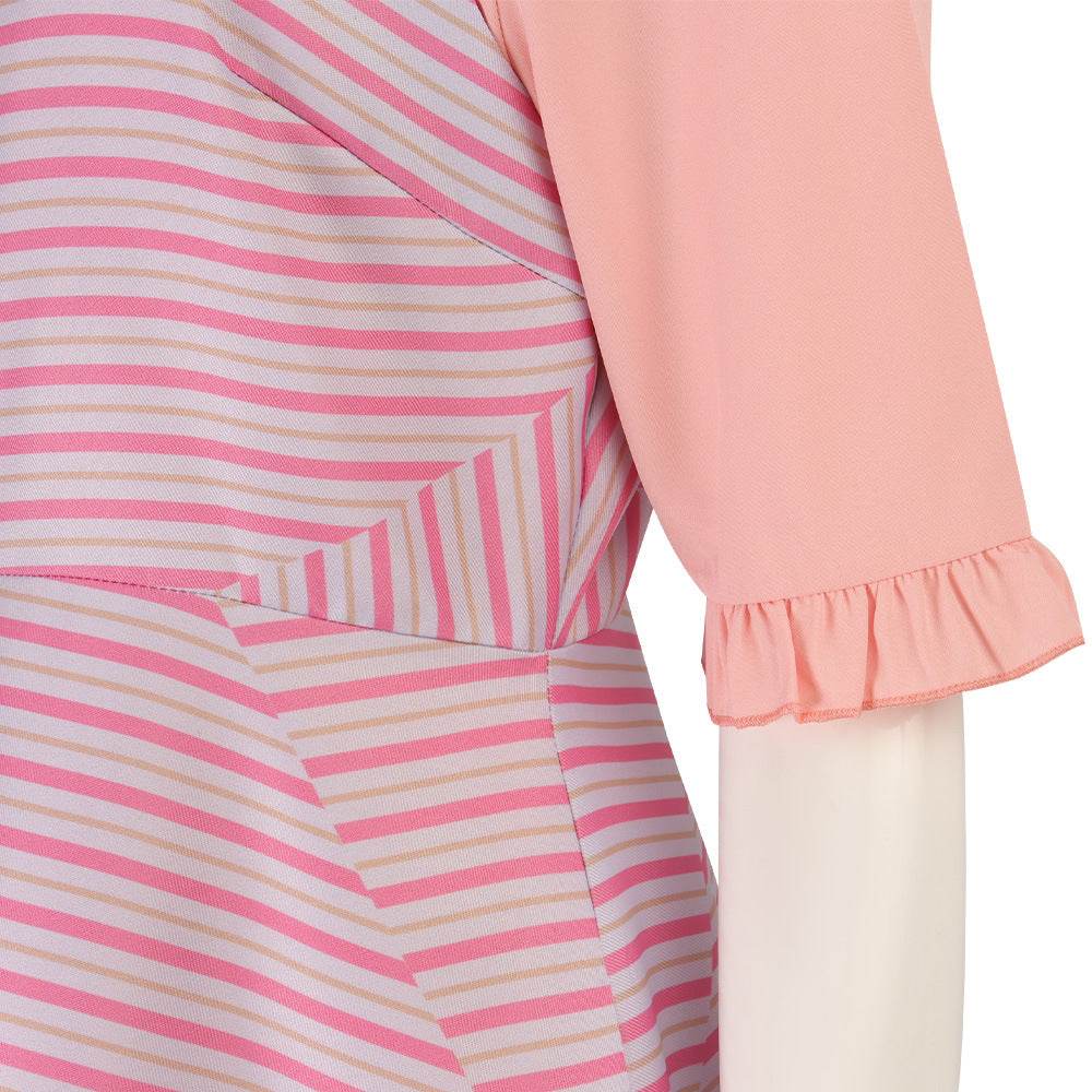 Wicked Glinda Pink Women Stripe Dress Outfit Carnival Cosplay Costume - Azufun