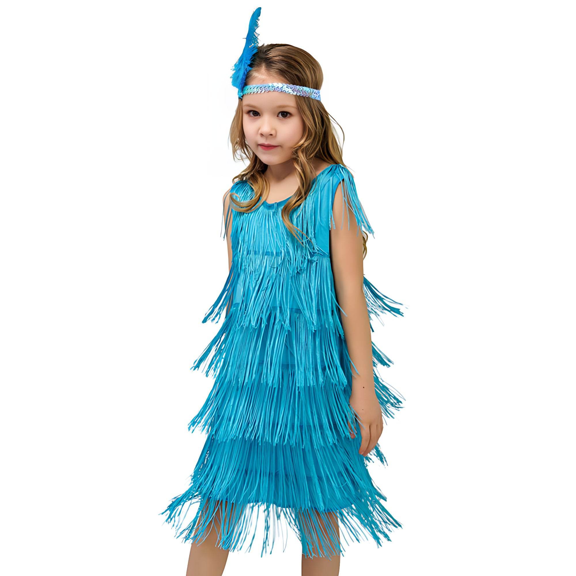 1920s Kids girls Retro Latin dance Party costume tassel Dress - Azufun