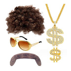70s party Halloween props role play Elvis style ball wig glasses beard set - Azufun