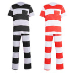 Halloween prison striped prisoner uniform role play adult costume - Azufun