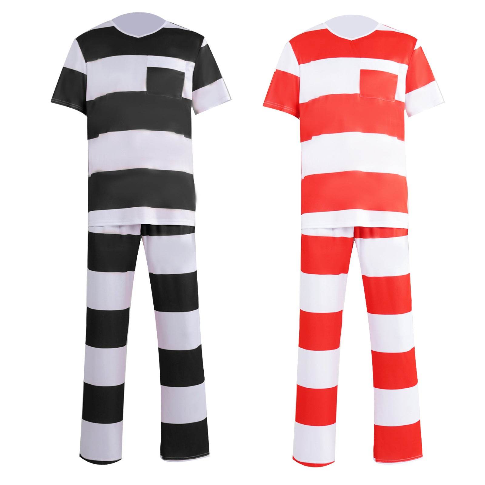 Halloween prison striped prisoner uniform role play adult costume - Azufun