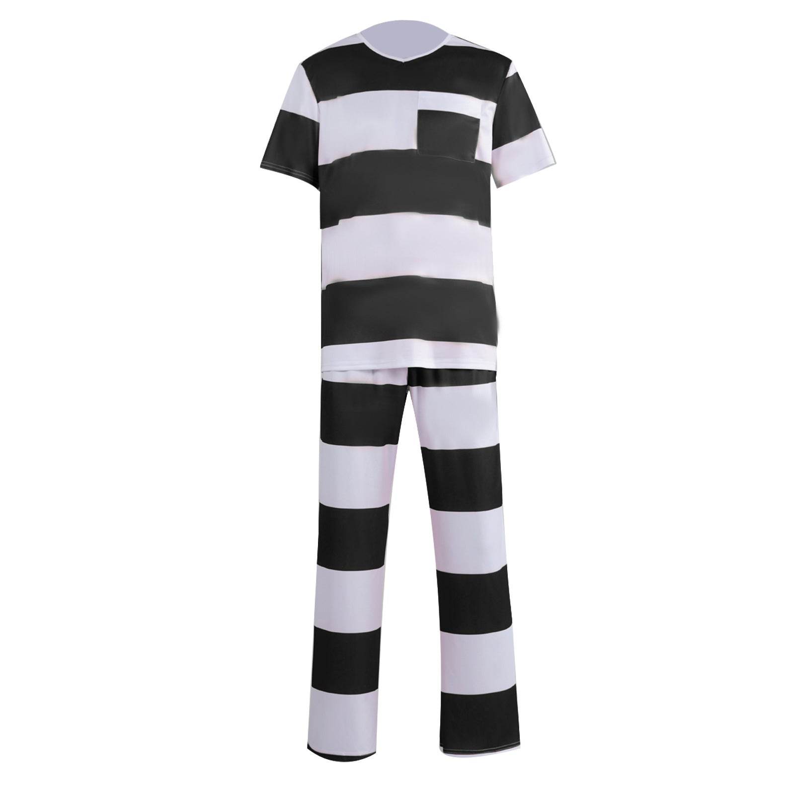 Halloween prison striped prisoner uniform role play adult costume - Azufun