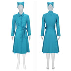 Ratched Cosplay Costume Blue Nurse Dress with Belt and Hat for Halloween - Azufun