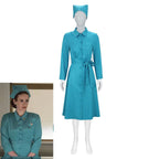 Ratched Cosplay Costume Blue Nurse Dress with Belt and Hat for Halloween - Azufun
