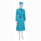 Ratched Cosplay Costume Blue Nurse Dress with Belt and Hat for Halloween - Azufun