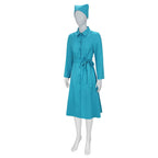 Ratched Cosplay Costume Blue Nurse Dress with Belt and Hat for Halloween - Azufun