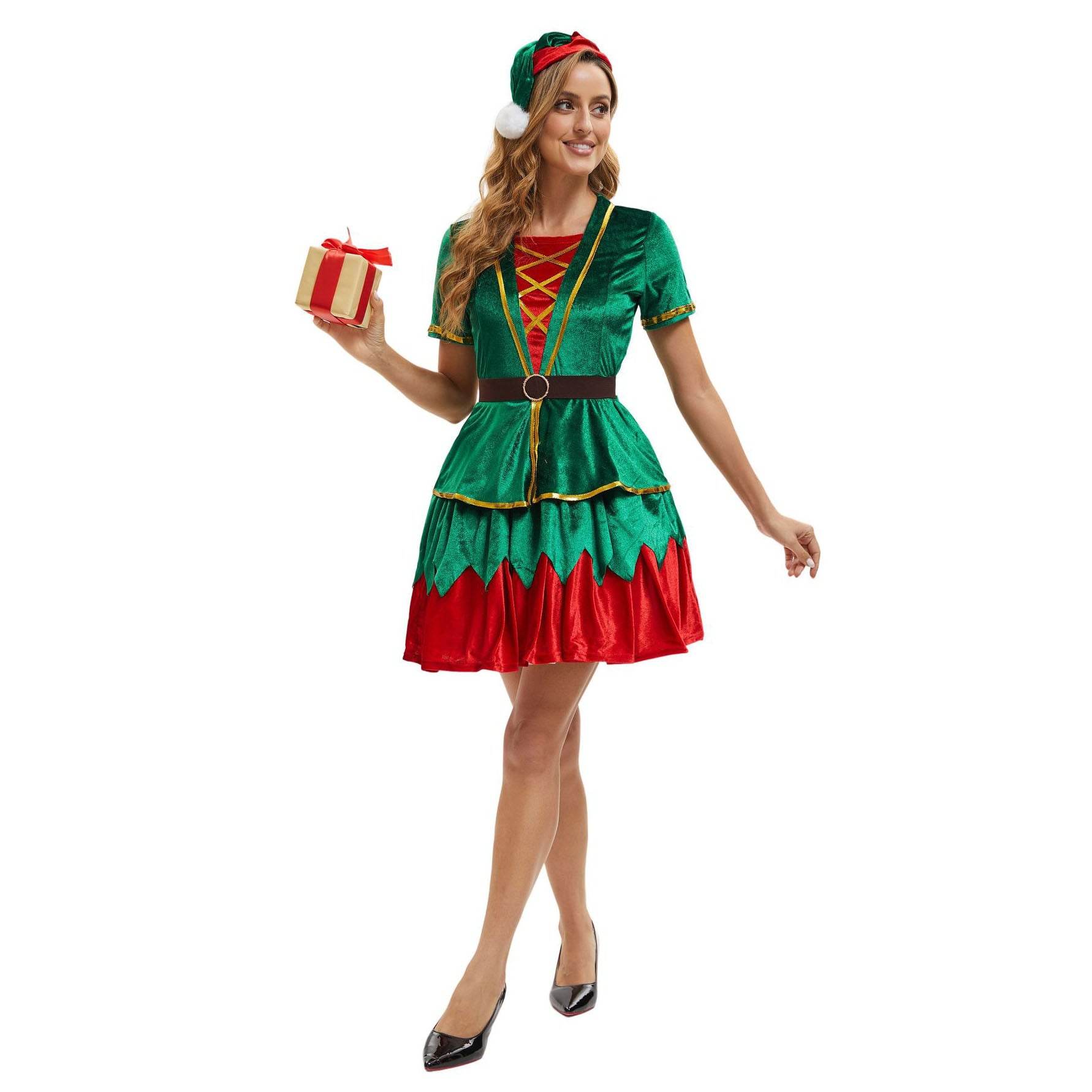 Green Christmas Party dress Costume adult couple stage costume - Azufun