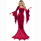 Halloween Bat Witch Ghost Bride Costume Vampire Dress for Women - Azufun