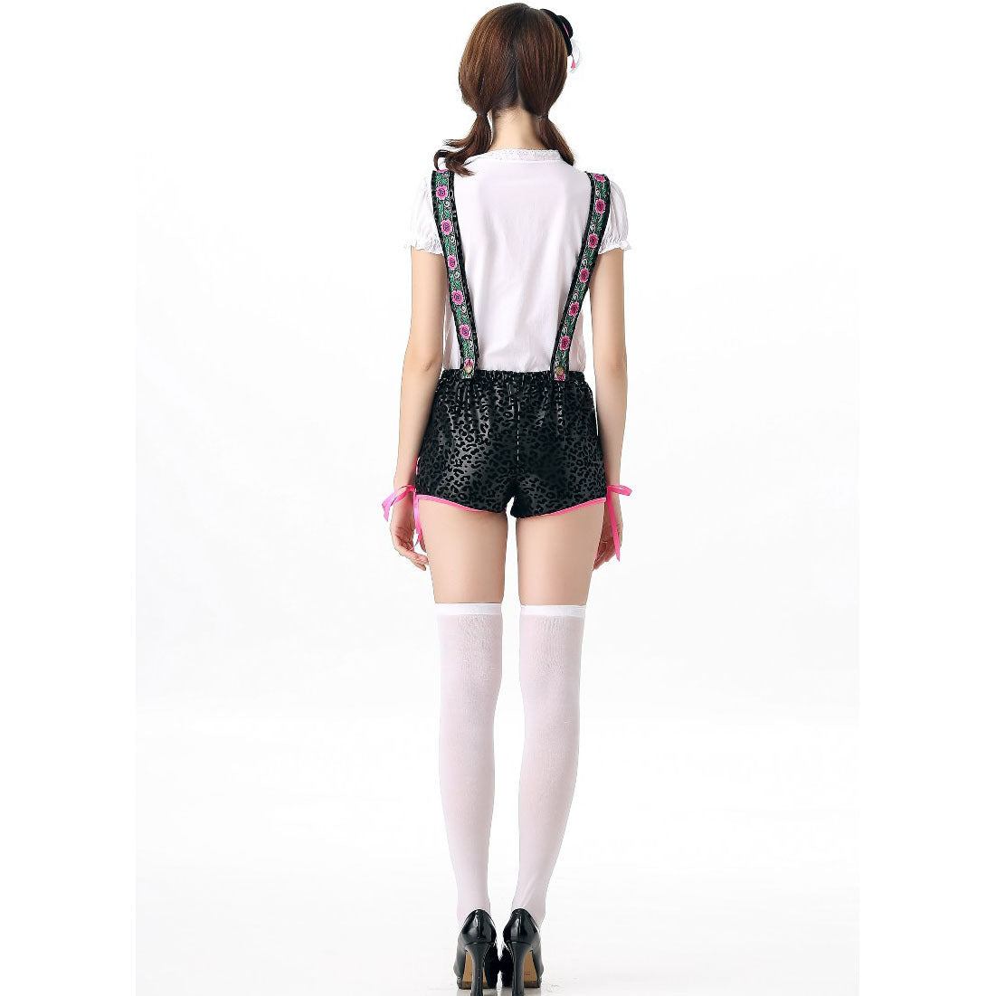 Womens Suede Lederhosen Black Oktoberfest Maid Costume German Outfit Halloween - Azufun