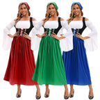 Medieval Farm Maid Oktoberfest Long Dress Costume for Women - Azufun