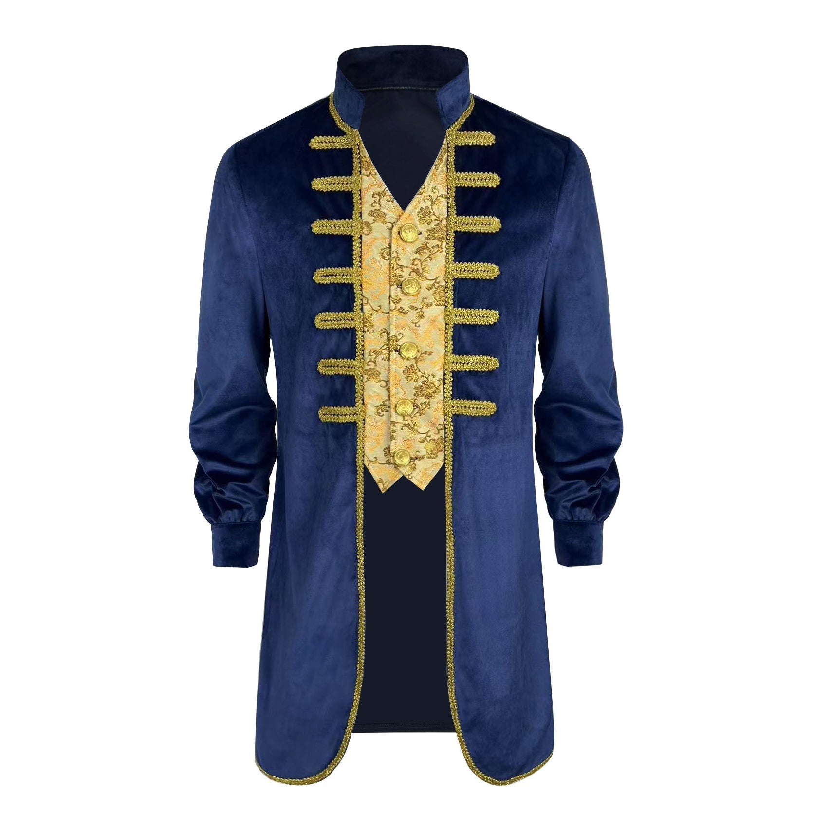 Men's Blue Beauty and the Beast Prince Costume Medieval Tailcoat Gothic Frock Coat - Azufun