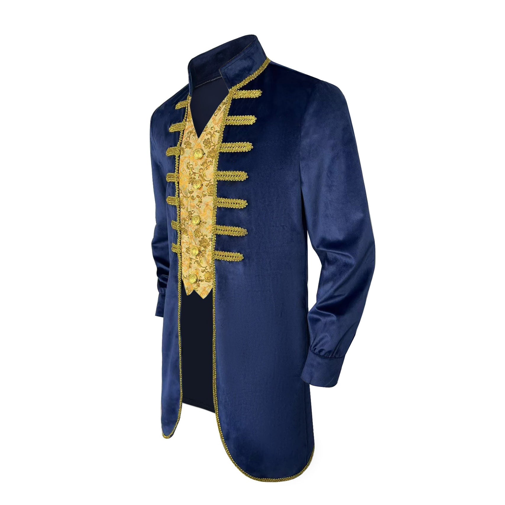 Men's Blue Beauty and the Beast Prince Costume Medieval Tailcoat Gothic Frock Coat - Azufun