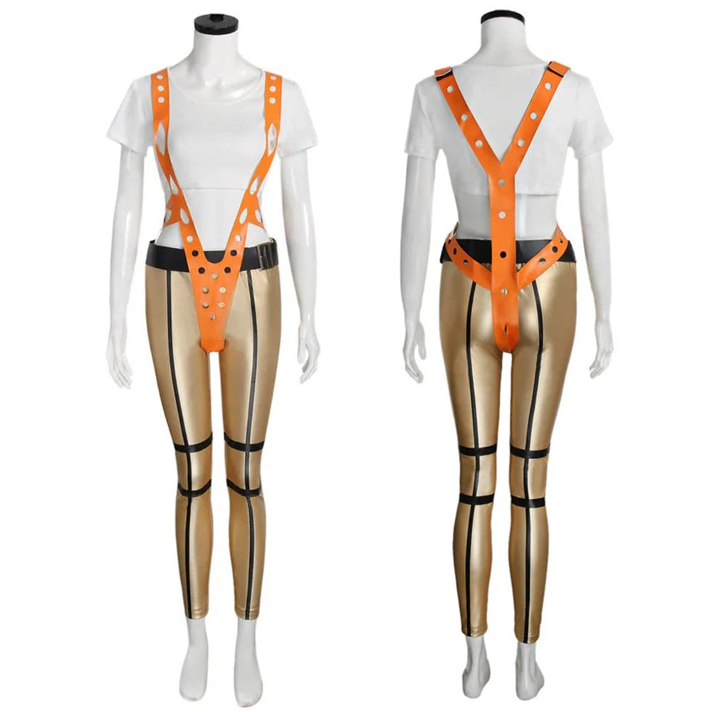 The Fifth Element Leeloo Cosplay Costume Skinny Bodysuit Pants Short T-Shirt - Azufun