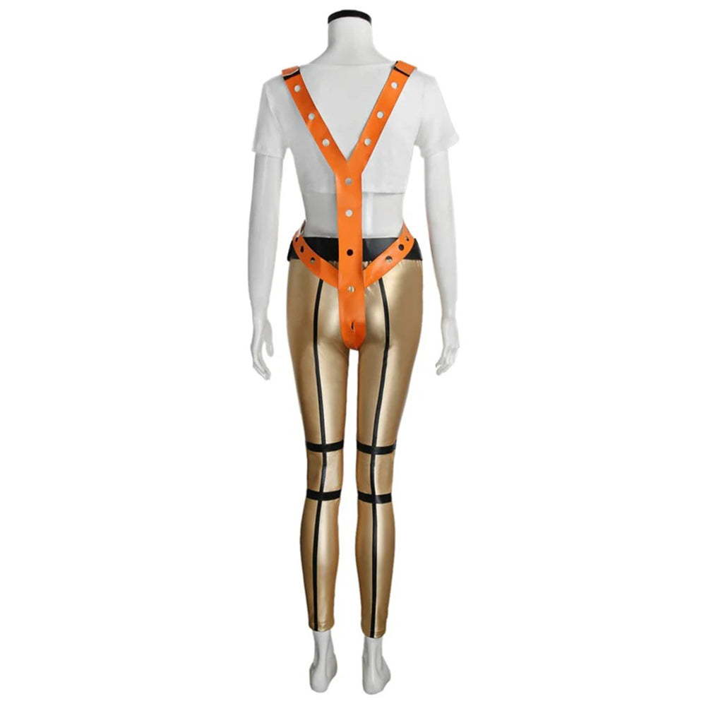 The Fifth Element Leeloo Cosplay Costume Skinny Bodysuit Pants Short T-Shirt - Azufun