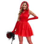 Red Ghost Corpse Bride Costume Red Wedding Dress Halloween - Azufun