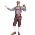 Men's Bavarian Lederhosen Oktoberfest Overalls Plaid Shirt Costume - Azufun