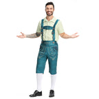 Men's Bavarian Lederhosen Oktoberfest Overalls Plaid Shirt Costume - Azufun