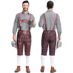 Men's Bavarian Lederhosen Oktoberfest Overalls Plaid Shirt Costume - Azufun