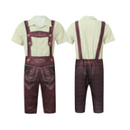 Men's Bavarian Lederhosen Oktoberfest Overalls Plaid Shirt Costume - Azufun