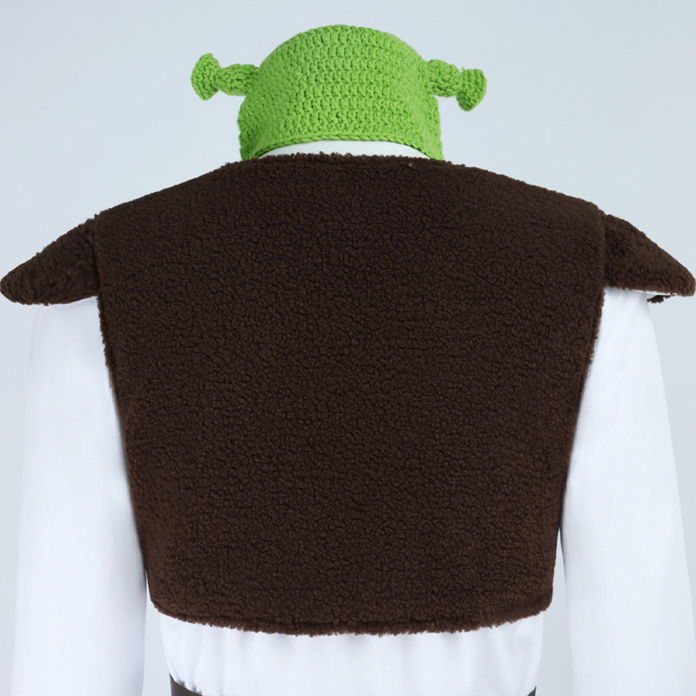 Shrek Green Monster Cosplay Mens Costume Halloween Full fleece Vest Outfit Set - Azufun