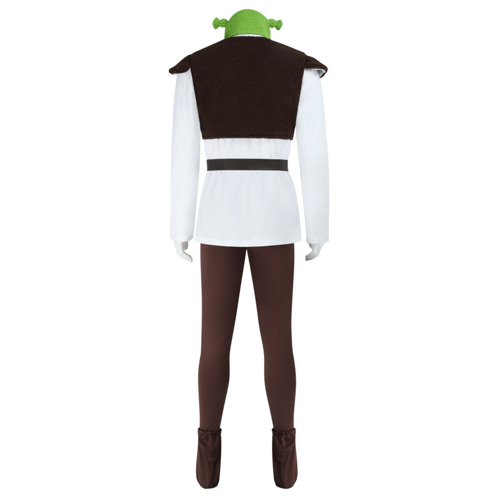 Shrek Green Monster Cosplay Mens Costume Halloween Full fleece Vest Outfit Set - Azufun