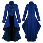 Medieval Costume dress tuxedo women's lapel irregular hem retro long top - Azufun