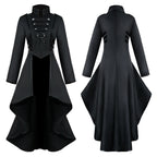 Medieval Costume dress tuxedo women's lapel irregular hem retro long top - Azufun