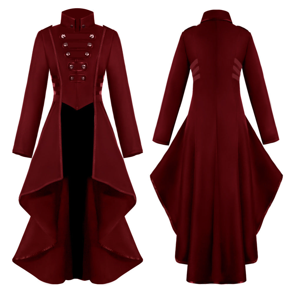 Medieval Costume dress tuxedo women's lapel irregular hem retro long top - Azufun