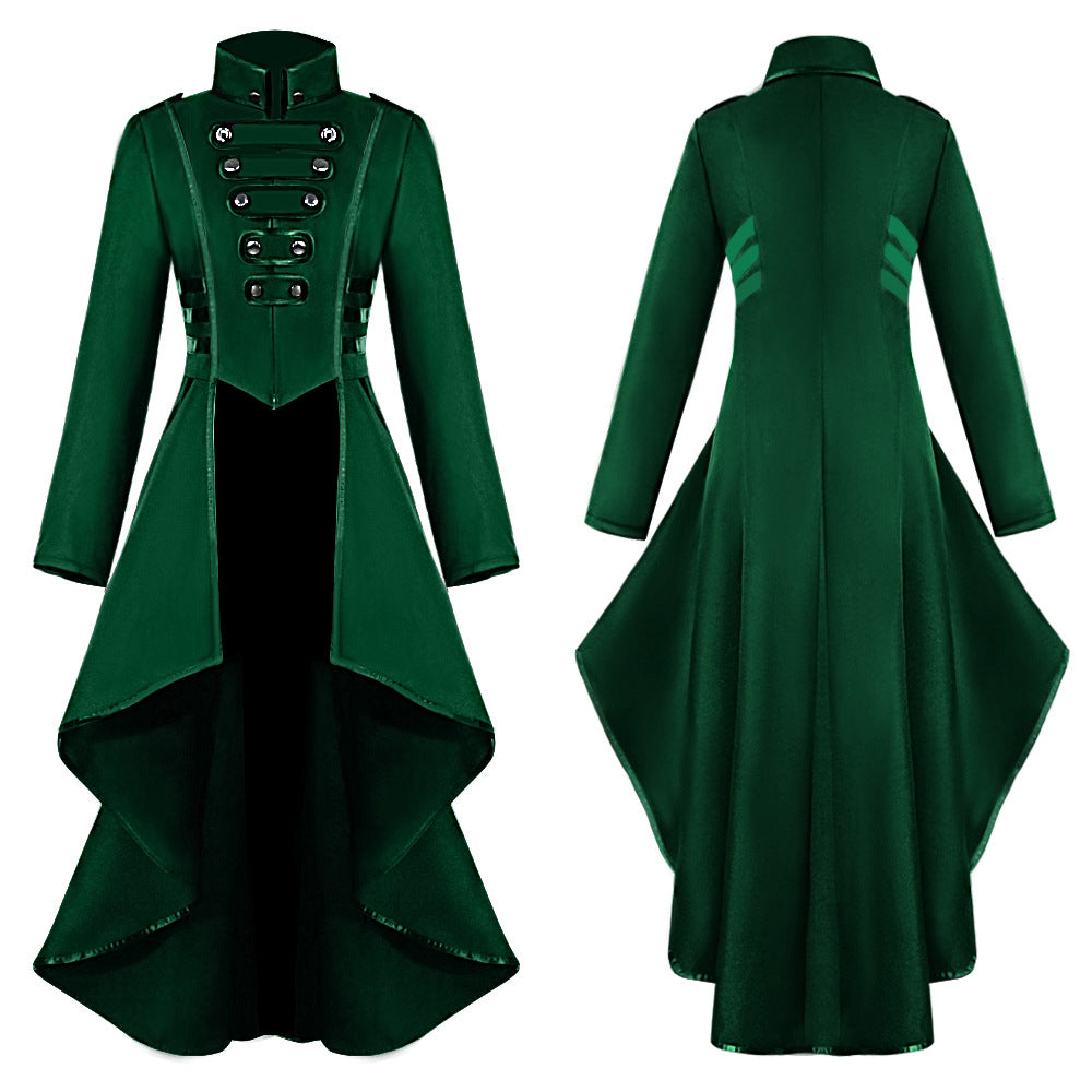 Medieval Costume dress tuxedo women's lapel irregular hem retro long top - Azufun