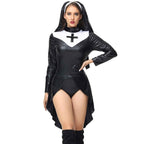 PU Leather Punk Nun Costume for Women Halloween