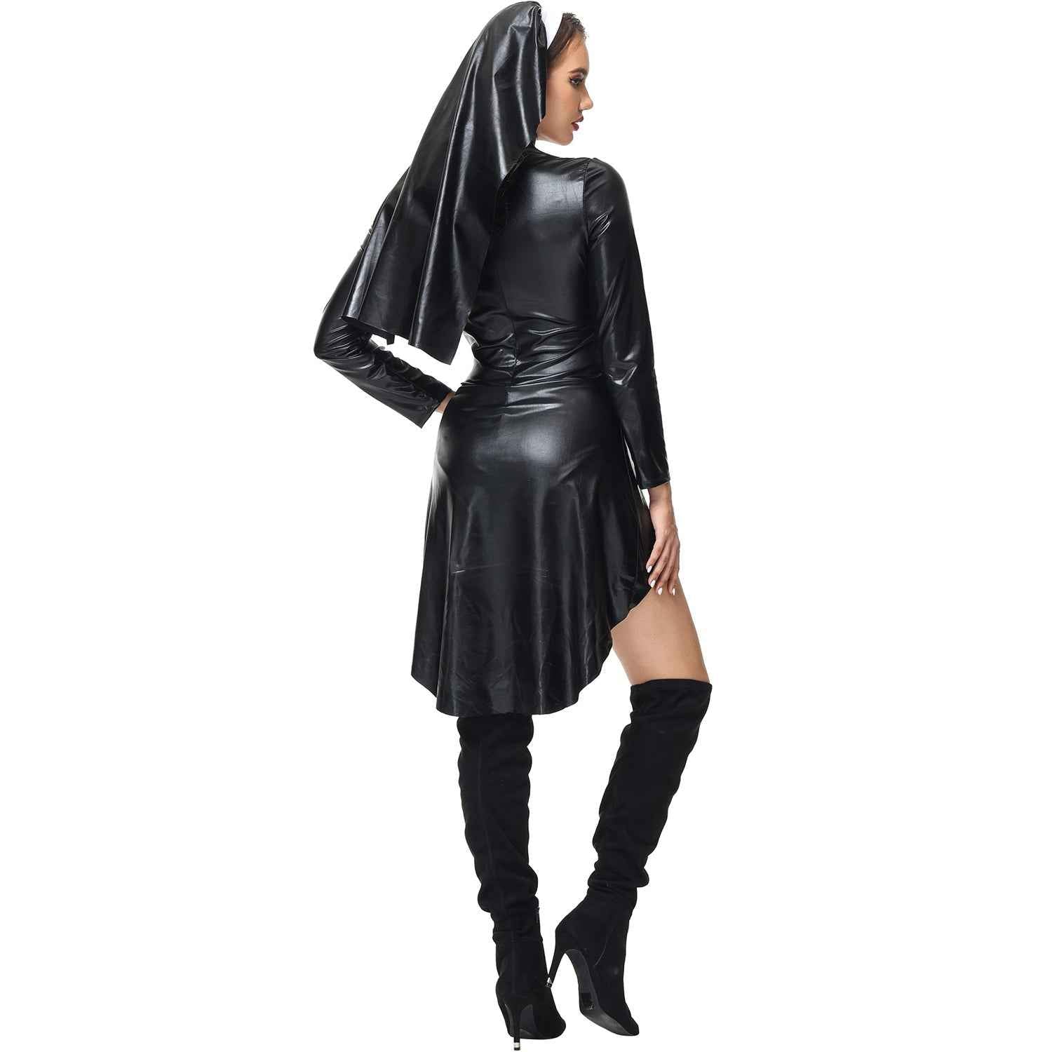 PU Leather Punk Nun Costume for Women Halloween
