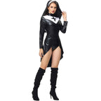 PU Leather Punk Nun Costume for Women Halloween