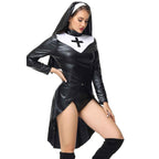 PU Leather Punk Nun Costume for Women Halloween