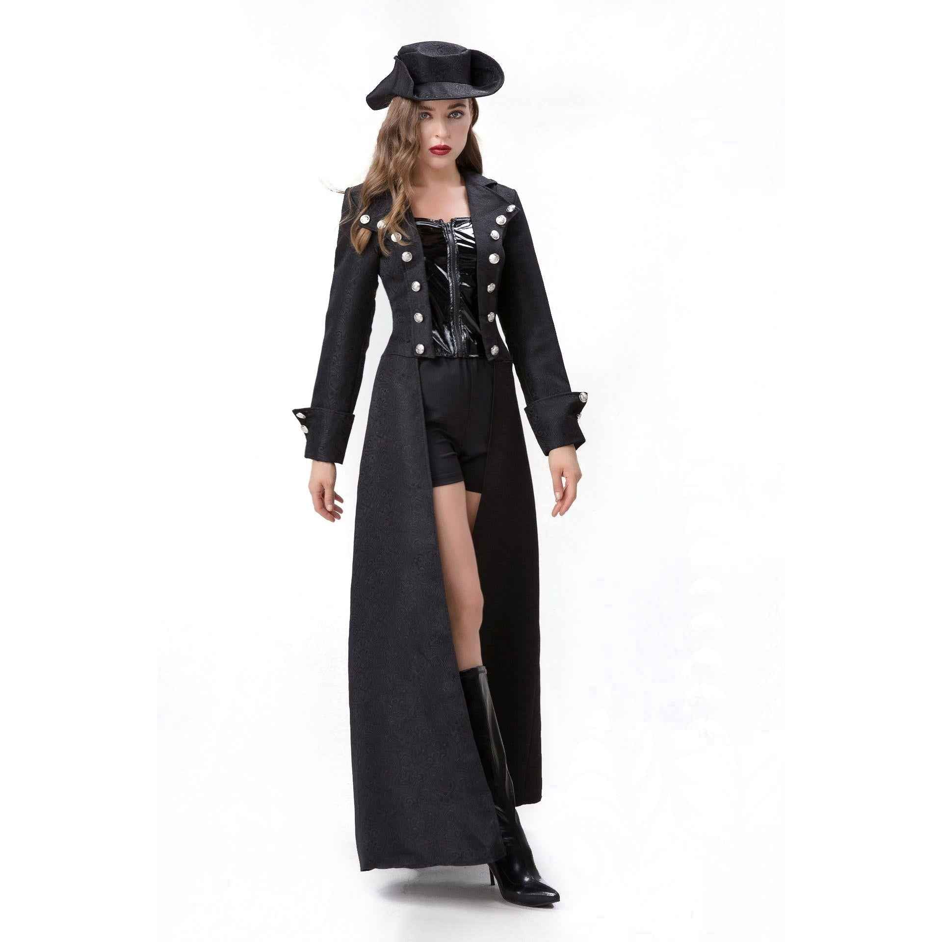 Retro Captivating Women Pirate Costume Medieval Steampunk Zip-Up Coat