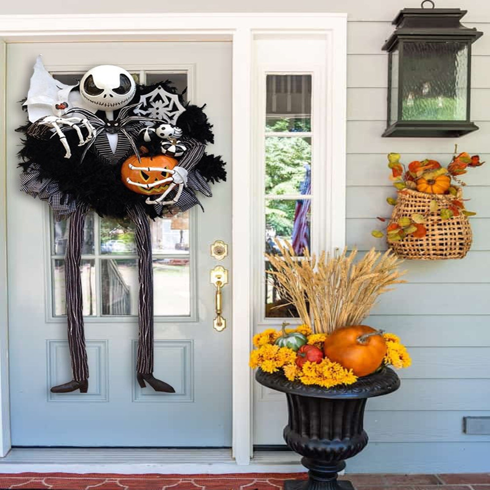 Halloween Hanging Front Door Decor Spooky Pumpkin Wreath