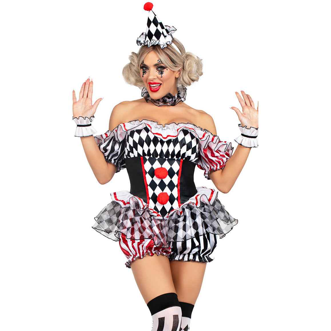 Harlequin Clown Dress Costume Halloween Party Uniform