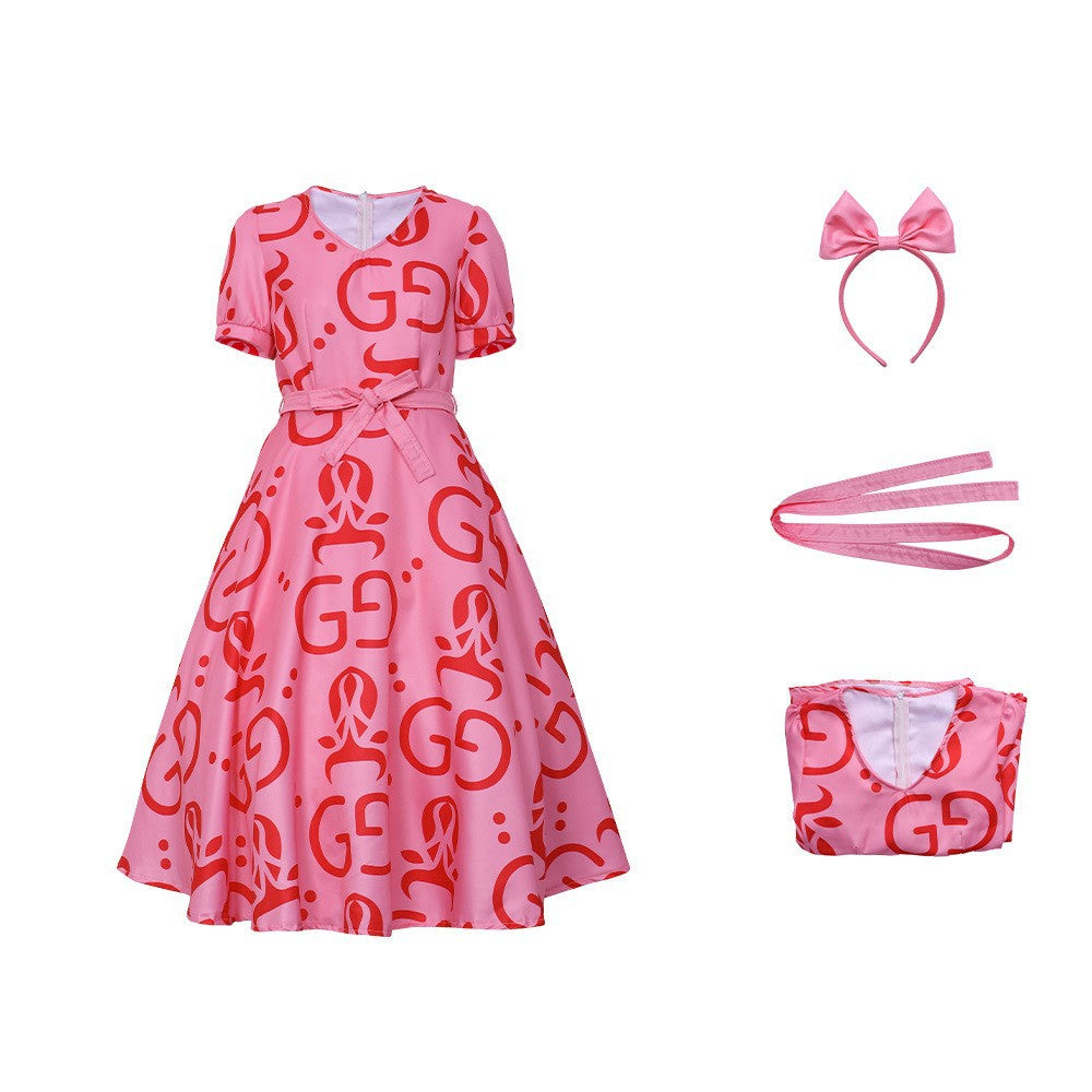 Zootopia 2 Lulu Inspired "GG" Pattern Pink Dress Cosplay Costume