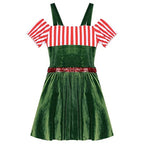 Women Gingerbread Costume Stripes Print Christmas Dance Dress