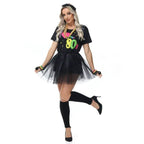80s Fancy Dress Costumes Printed T-shirt Gauze Skirt Suit Halloween For Female - Azufun