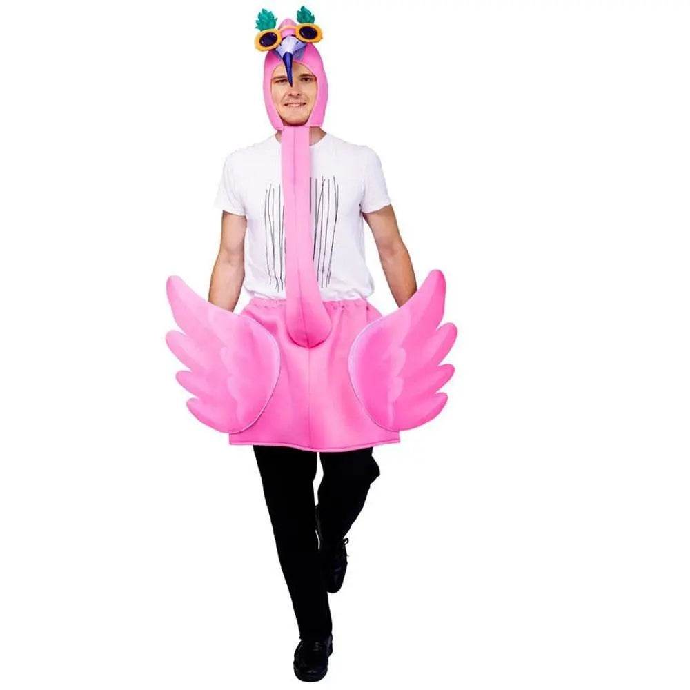Adult Man Pink Flamingo Funny Jumpsuit Cosplay Stage Performance Costume - Azufun