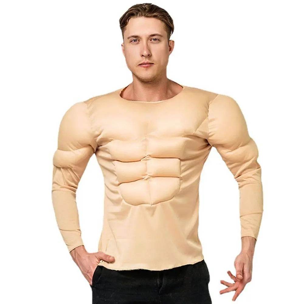 Adult Muscle T-Shirt Costume Funny Fake Abs Costume Masquerade Cosplay - Azufun